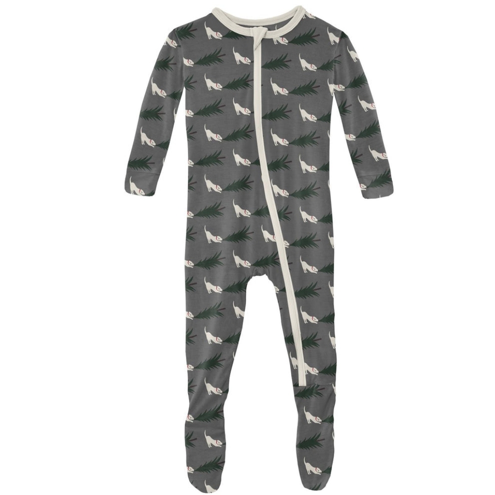 NWT Kickee Pants Pewter Christmas Tree Drag Zipper Footie, 12-18 Months